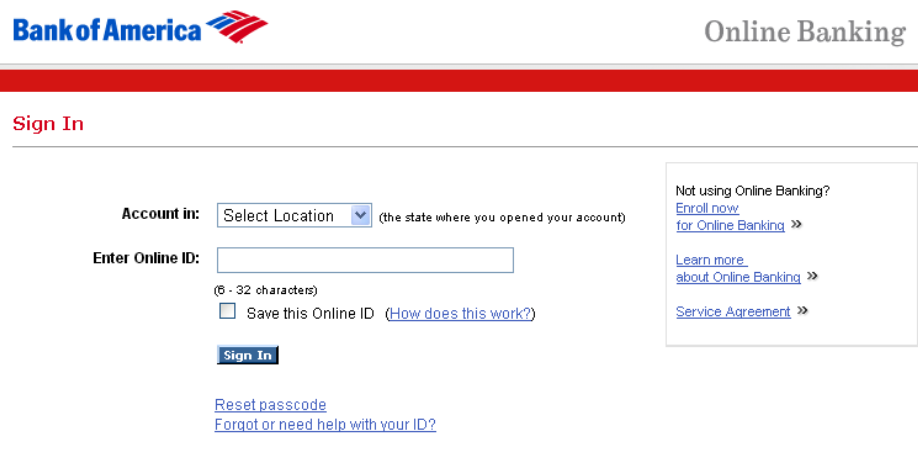 Bank of America Scam Page